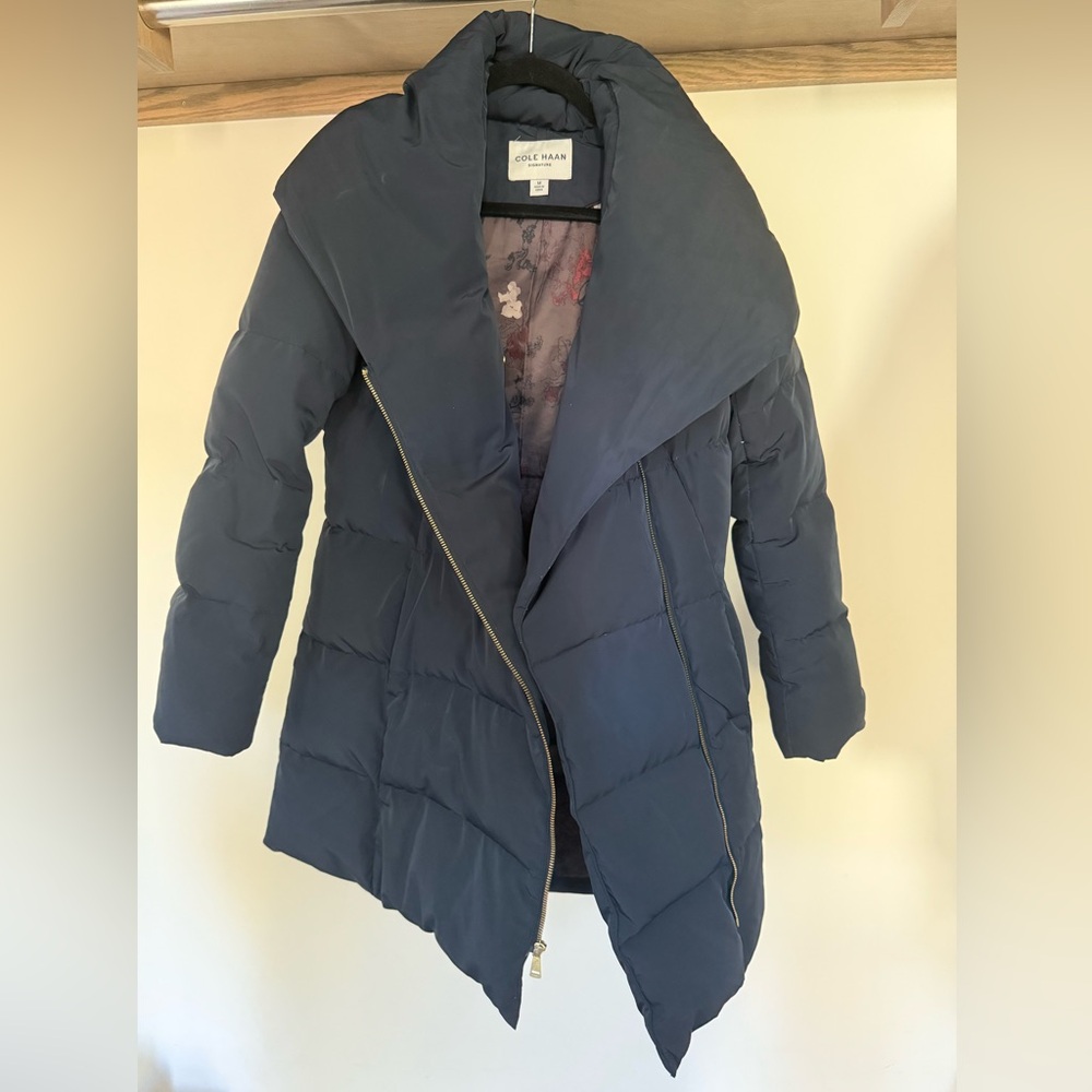 Cole Haan Shawl Collar Navy Parka